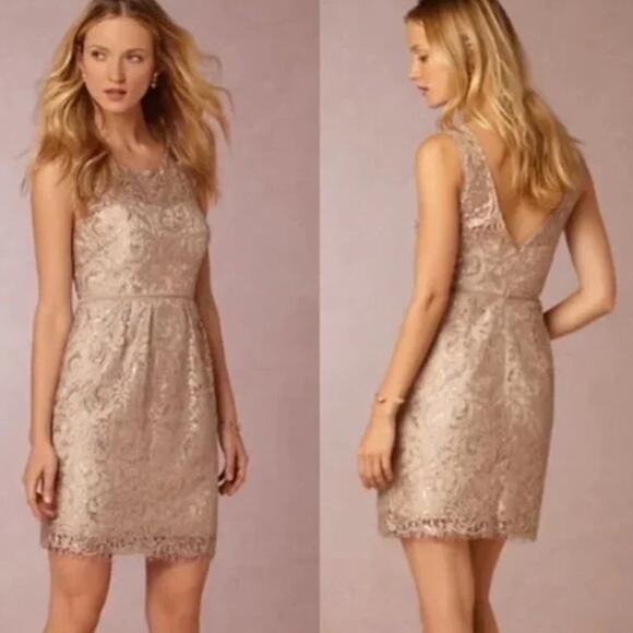 Jenny Yoo Harlow Sandstone Metallic Cocktail Dress size 14 - Picture 3 of 12